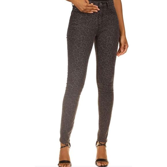 Michael Kors High-Rise Jeans Leopard Print Skinny Black Denim Selma Size 6 - Picture 1 of 15